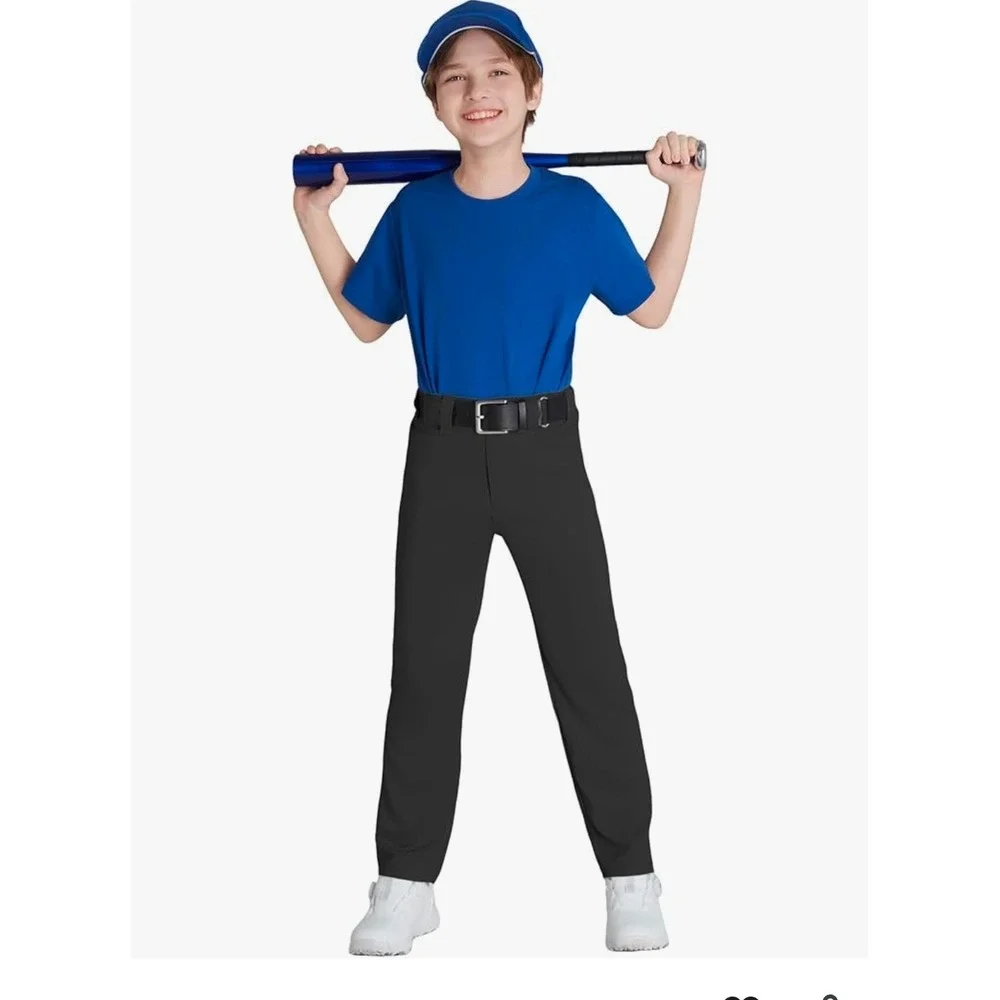 QBK Kids Black Baseball Pants Full Length Dual Layer Knees Size 12-13 Years